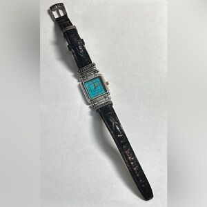 Ecclissi Sterling Silver Turquoise Dial Watch Dark Brown Leather Band work